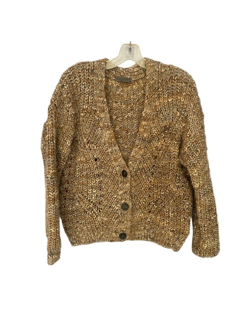 Elsamanda Italian Brown metallic Wool Open-Knit Cardigan Sweater Medium